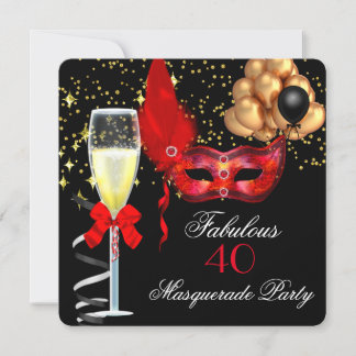 Fabulous Red Gold Black Masquerade Party Invitation