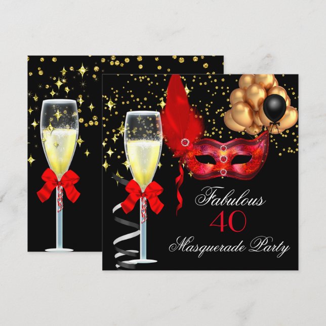 Fabulous Red Gold Black Masquerade Party Invitation (Front/Back)