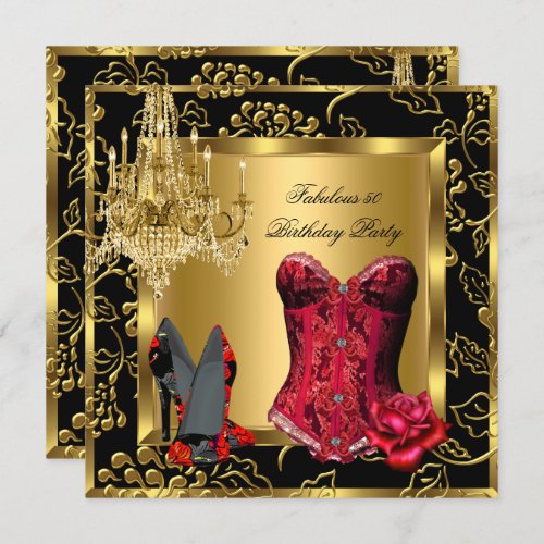 Fabulous Red Heels Chandelier Corset Rose Lace 2 Invitation