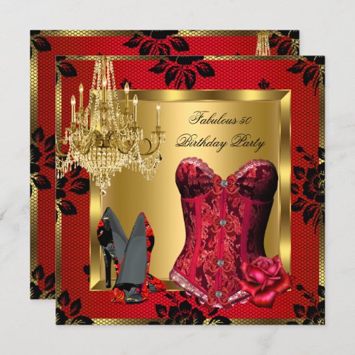 Fabulous Red Heels Chandelier Corset Rose Lace Invitation