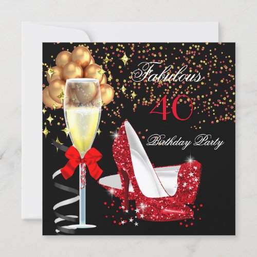Fabulous Red Heels Gold Black Birthday Party Invitation
