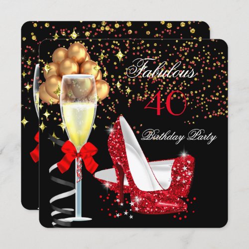 Fabulous Red Heels Gold Black Birthday Party Invitation