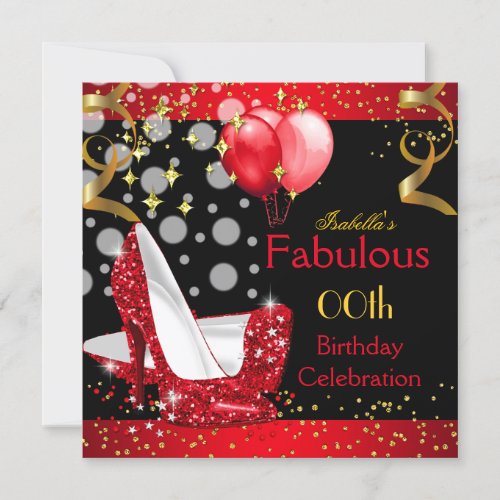 Fabulous Red High Heels Gold Birthday Party Invitation