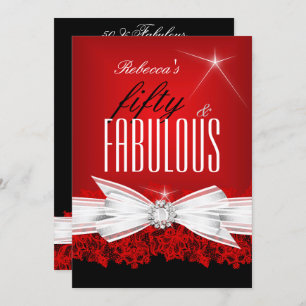 Fabulous Red Lace Black 50th Birthday Party 2 Invitation