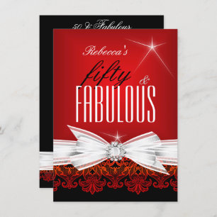 Fabulous Red Lace Black 50th Birthday Party Invitation