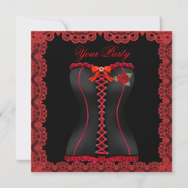 Fabulous Red Lace Corset Party Invitation (Front)