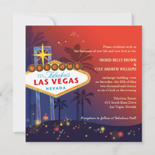 Fabulous Red n Blue Las Vegas Strip Wedding Invitation