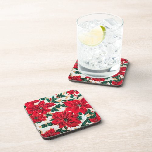 Fabulous Red Poinsettias Beverage Coaster