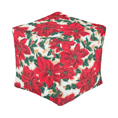 Fabulous Red Poinsettias Square Pouf