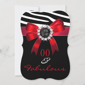 Fabulous Red Zebra Black White Birthday Party Invitation