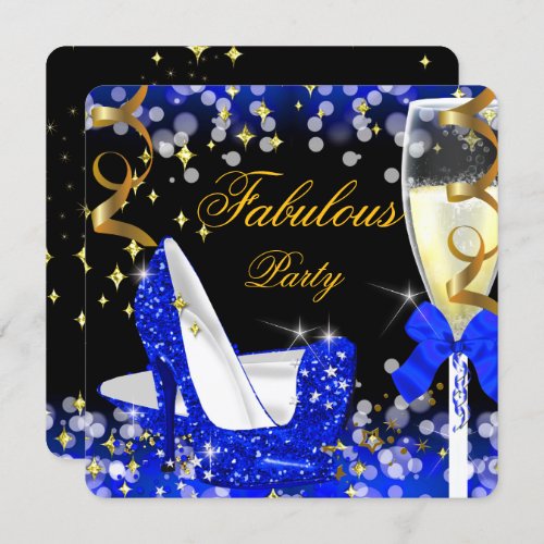 Fabulous Royal Blue Glitter High Heel Birthday Invitation
