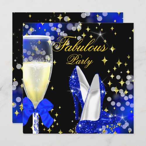 Fabulous Royal Blue Glitter High Heels Party 2 Invitation
