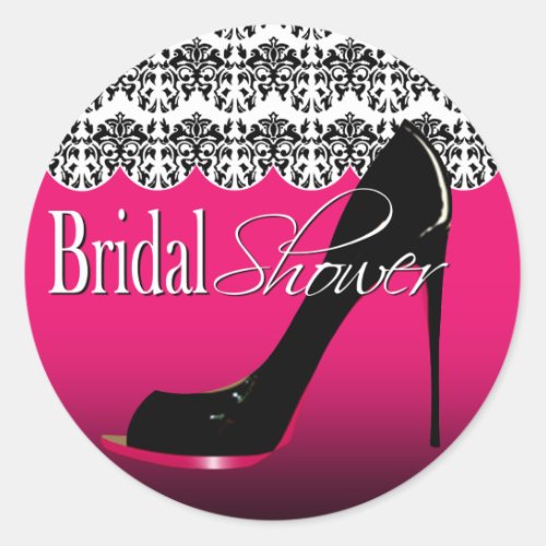 Fabulous Scalloped Damask Stiletto Bridal Shower Classic Round Sticker
