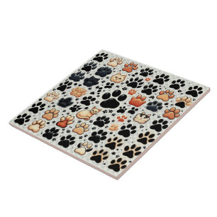 Fabulous shape colored canine paw print  Ceramic Tile