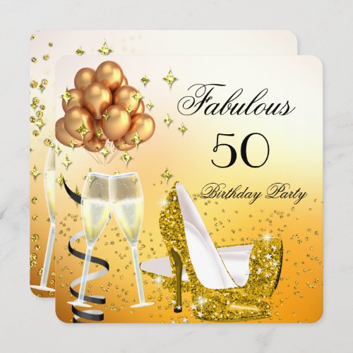 Fabulous Shimmer Gold High Heels Birthday Party Invitation