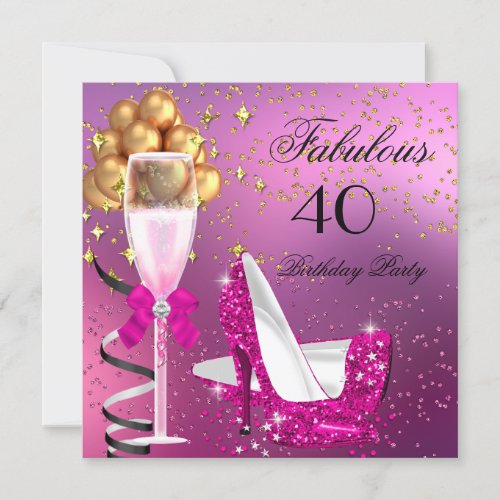 Fabulous Shimmer Hot Pink High Heels Birthday Invitation