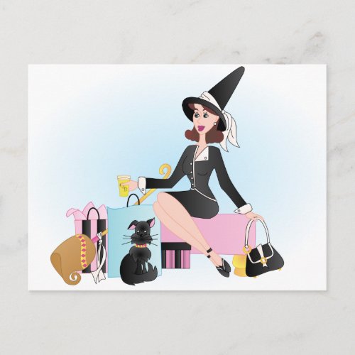 Fabulous Shopping Witch Postcard