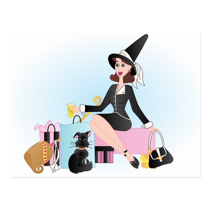 Fabulous Shopping Witch Postcard