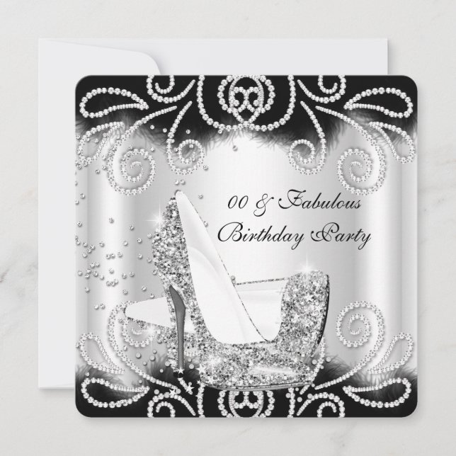 Fabulous Silver Glitter High Heels Birthday 2 Invitation (Front)