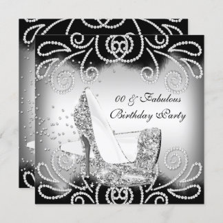 Fabulous Silver Glitter High Heels Birthday Party Invitation