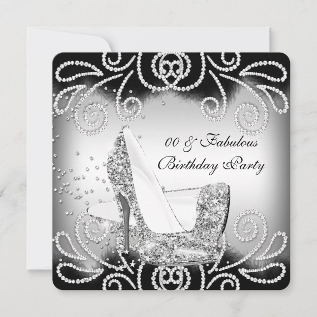 Fabulous Silver Glitter High Heels Birthday Party Invitation (Front)