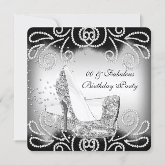 Fabulous Silver Glitter High Heels Birthday Party Invitation