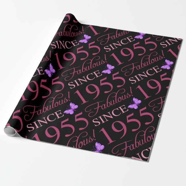 Fabulous Since 1955 70th Birthday Wrapping Paper (Unrolled)