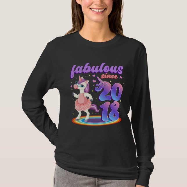 Fabulous Since 2018 Pretty Unicorn in Pink Dress F T-Shirt (Front)