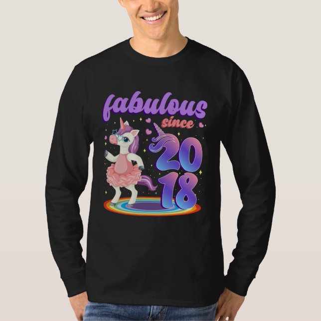 Fabulous Since 2018 Pretty Unicorn in Pink Dress F T-Shirt (Front)