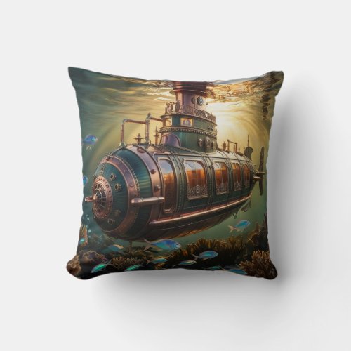 Fabulous Steampunk Submariner Vessel Throw Pillow