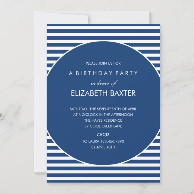 Fabulous Stripes General Party Invitation (Blue) (Front)
