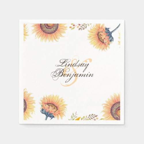 Fabulous Sunflower Blossoms Rustic Wedding Paper Napkins