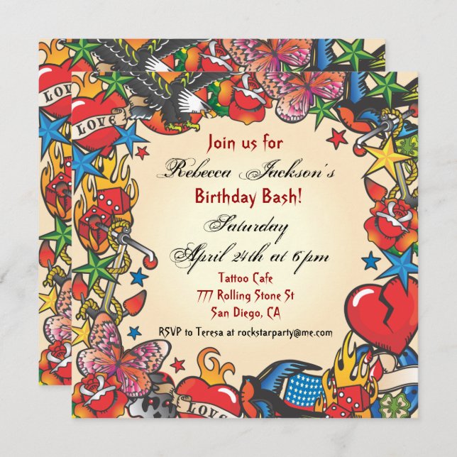 Fabulous Tattoo Party Invitation (Front/Back)