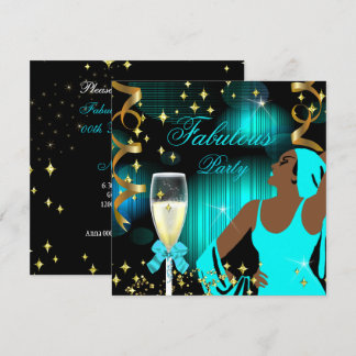 Fabulous Teal Blue Glitter Diva Birthday Invitation