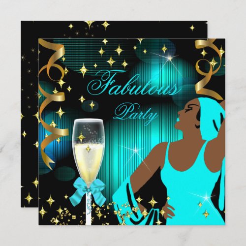 Fabulous Teal Blue Glitter Diva Birthday Invitation