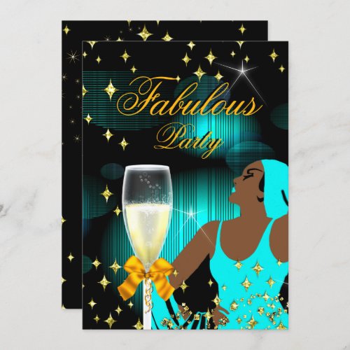 Fabulous Teal Blue Glitter Diva Birthday Party Invitation