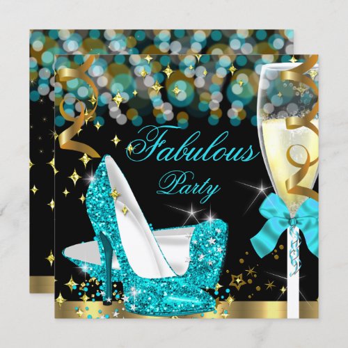 Fabulous Teal Blue Glitter High Heel Birthday 2 Invitation
