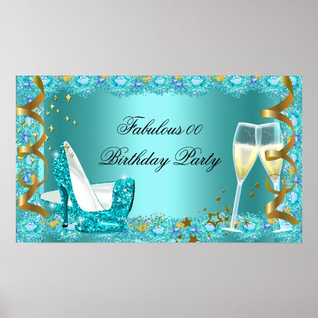 Fabulous Teal Blue Glitter High Heels Champagne BP Poster (Front)