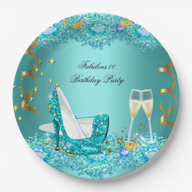 Fabulous Teal Blue Glitter Paper Plates (Front)
