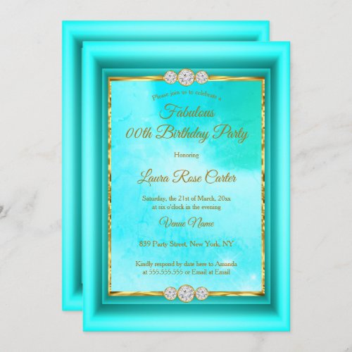 Fabulous teal blue Gold photo Birthday Party Invitation