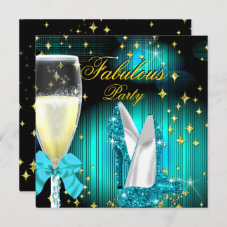 Fabulous Teal Glitter High Heels Birthday Party Invitation