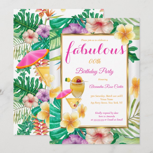 Fabulous Tropical Cocktail Floral Party Invitation (Front/Back)