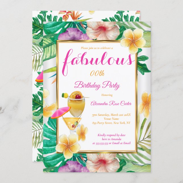 Fabulous Tropical Cocktail Floral Party Invitation (Front/Back)