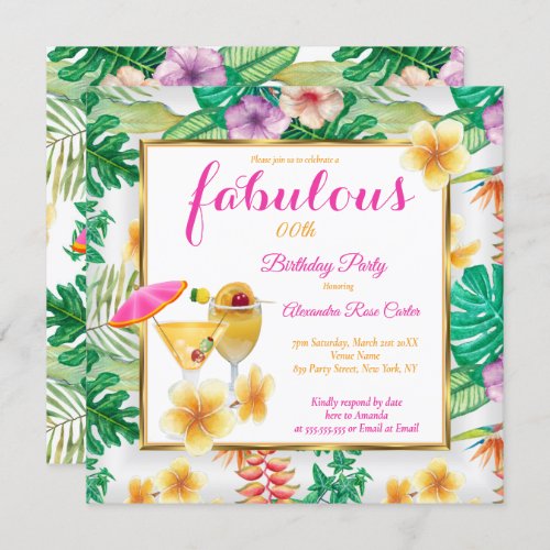 Fabulous Tropical Cocktails Flowers Party sq Invitation