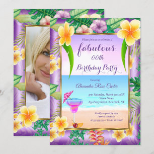 Fabulous Tropical Purple cocktails Photo Party Invitation