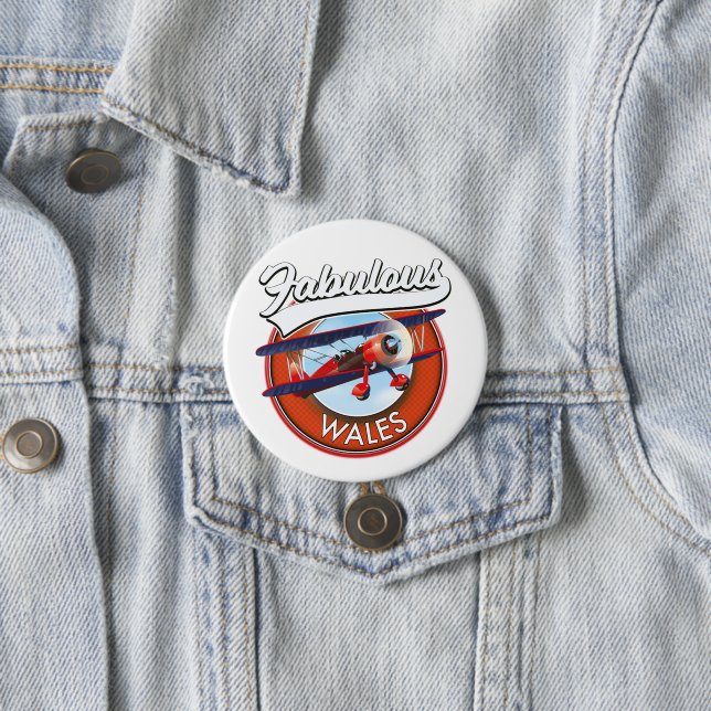 Fabulous Wales  retro style travel patch Button (In Situ)