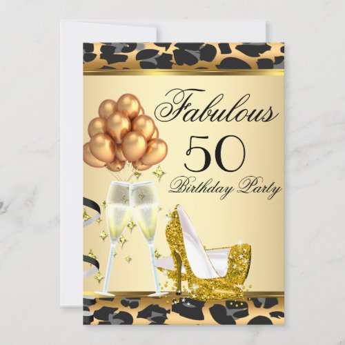 Fabulous Wild Cream Gold Heels Black Birthday 2 Invitation