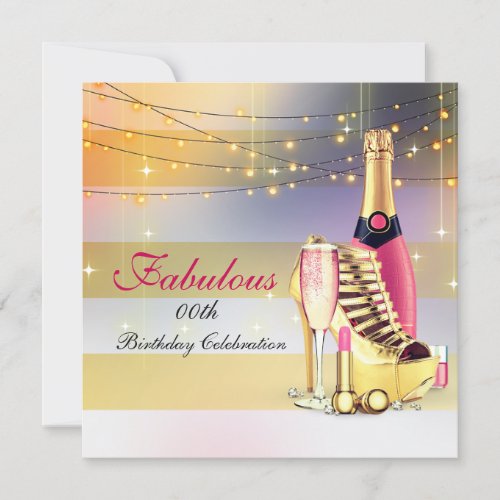 Fabulous Women Birthday Party Champagne Stiletto Invitation