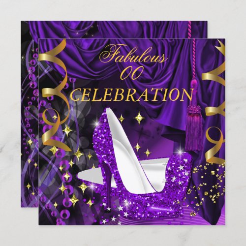Fabulous Womens Purple Gold Heels Birthday Invitation