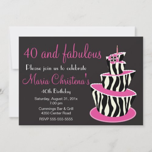 Fabulous Zebra Birthday Party Invitation (Pink)